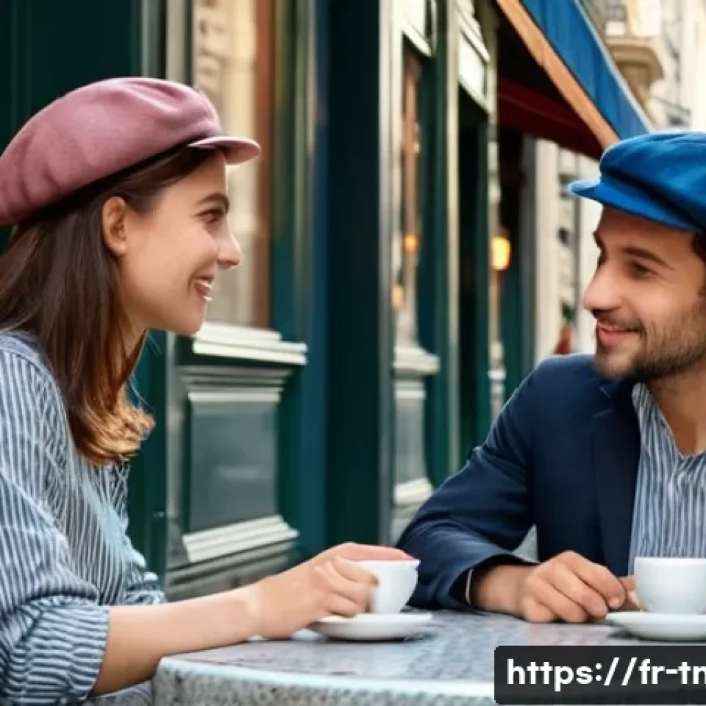 무역협상 실무에서 협력 업체와의 관계 구축 - **Prompt:** "A warmly lit Parisian cafe scene, early morning. A young woman with a beret and a strip...