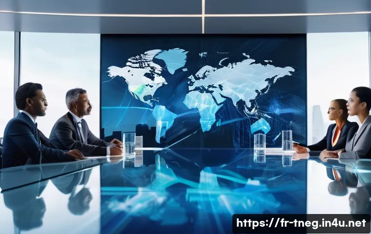 무역협상가를 위한 최신 무역 규제 정보 - **Prompt:** A dynamic, wide-angle shot of a diverse group of international business professionals, m...