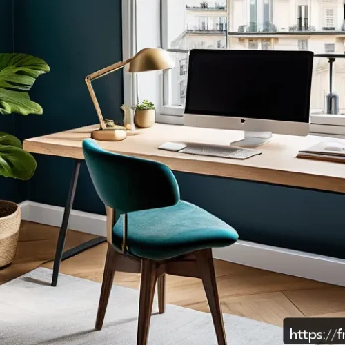 무역협상가를 위한 재택 근무 효율성 높이기 - A bright and modern home office setup tailored for French professionals working remotely, featuring ...