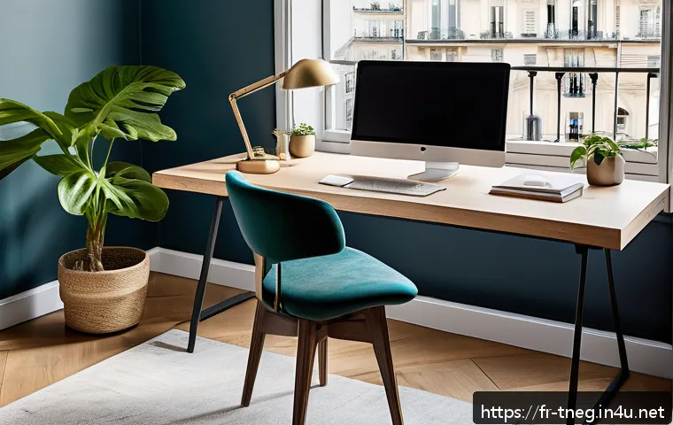 무역협상가를 위한 재택 근무 효율성 높이기 - A bright and modern home office setup tailored for French professionals working remotely, featuring ...