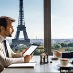 무역협상에서 성과를 높이는 방법 - A professional business negotiation scene set in a modern Parisian office, featuring two well-dresse...